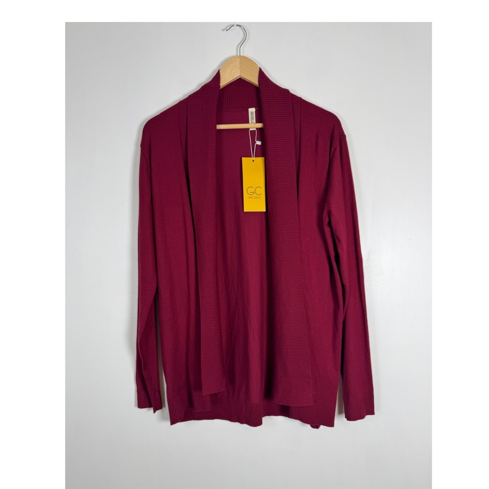 Minimalist GRECERELLE Womens M Cardigan Burgundy Shawl Collar Open Front Knit